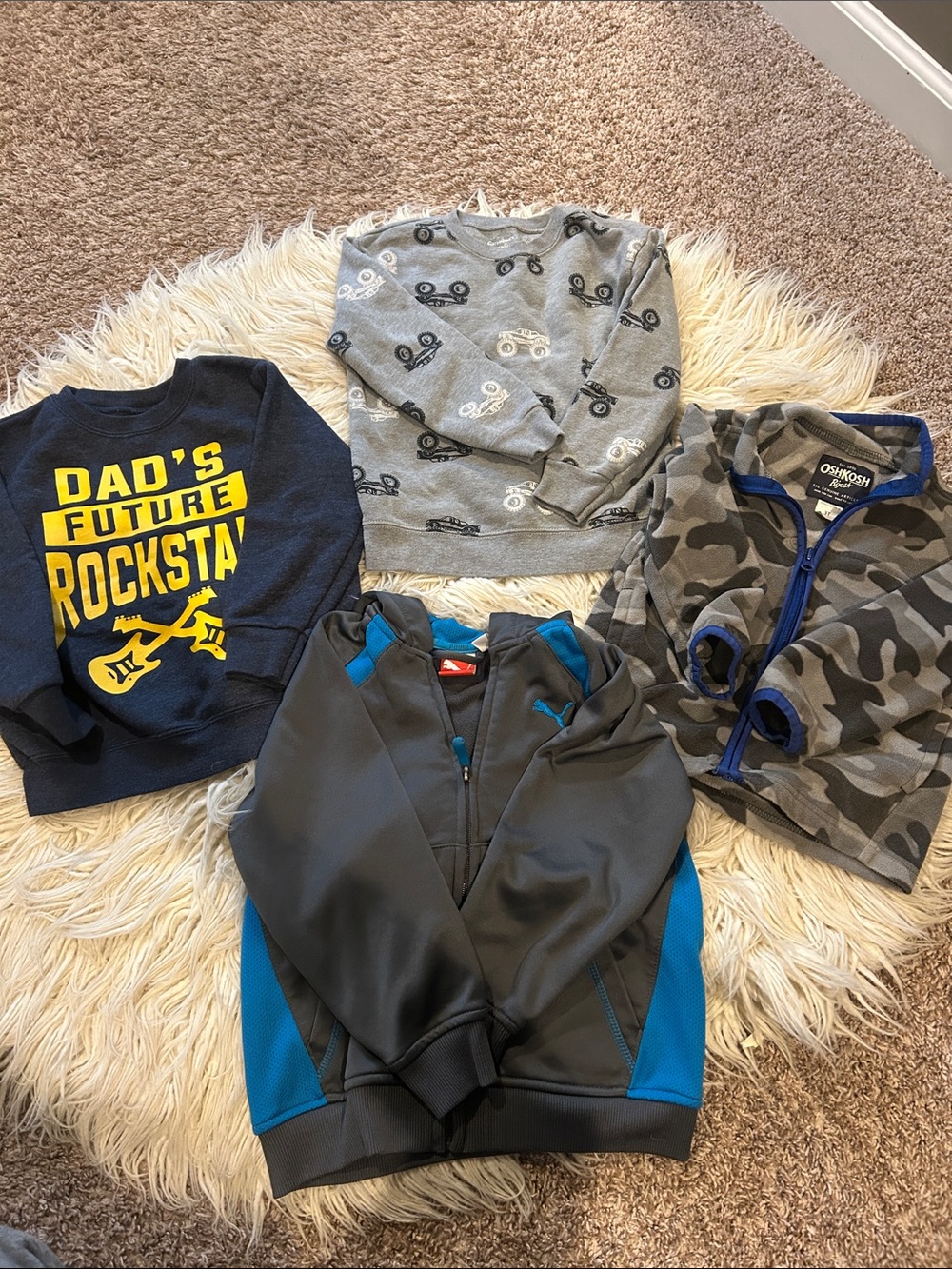 Boys size 3T/4T sweatshirt lot of 4-Puma, OshKosh, Garanimals